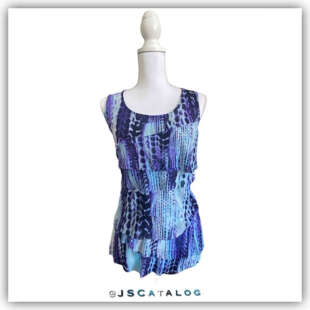 Chico’s Blue Sleeveless Ruffled Top - EUC Size 2